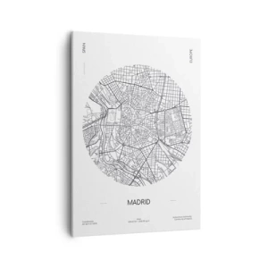 Cuadro sobre lienzo - Impresión de Imagen - Mapa de Madrid en estilo minimalista en blanco y negro - 50x70cm - Anatomía de Madrid - Decoración de pared moderna para salón y dormitorio ARTTOR