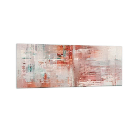Cuadro sobre vidrio - Impresiones sobre Vidrio - Una composición abstracta con tonos rojos y colores pastel. - 140x50cm - Niebla rosa - Decoración de pared moderna para salón y dormitorio ARTTOR