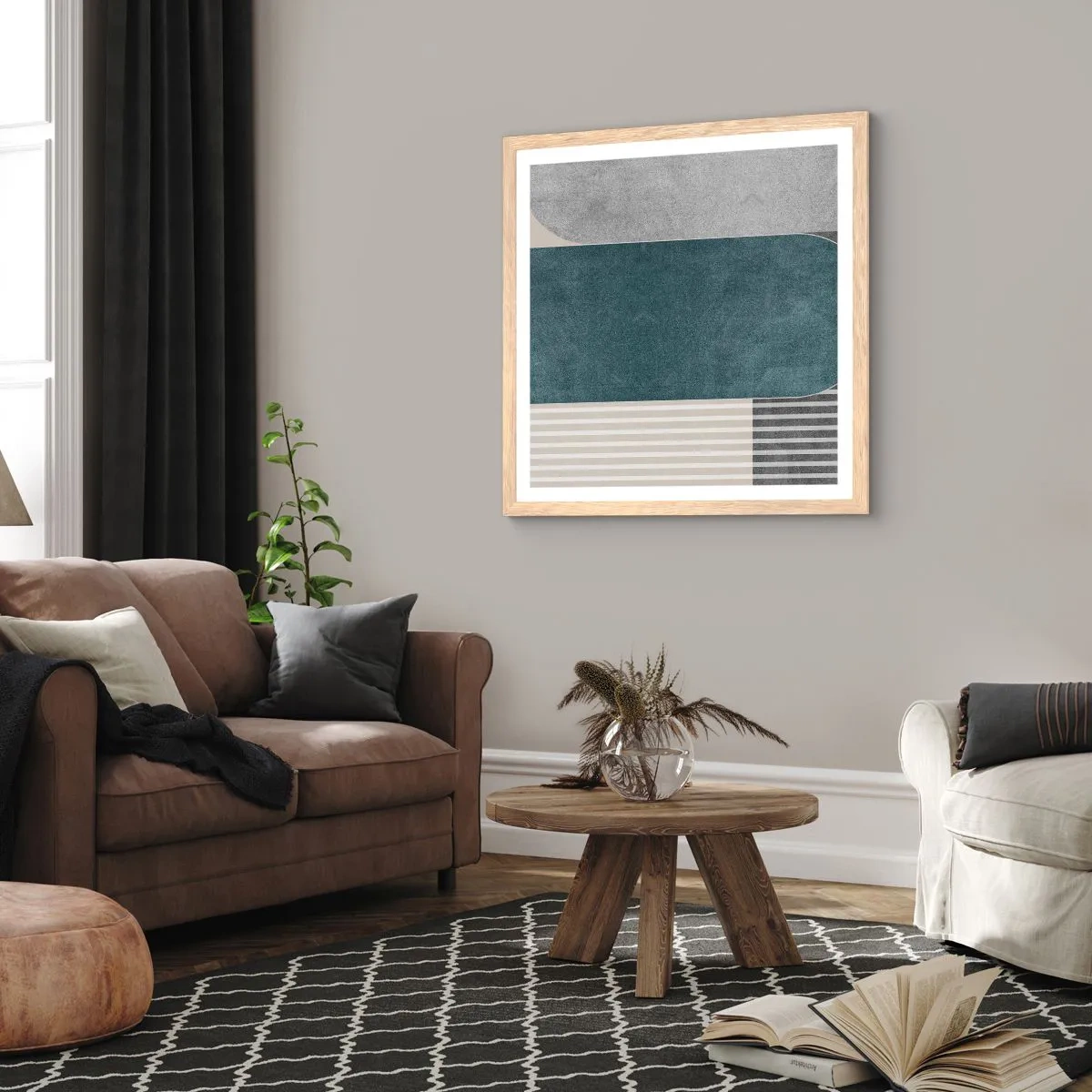 Póster en marco roble claro - Composición horizontal - 30x30 cm