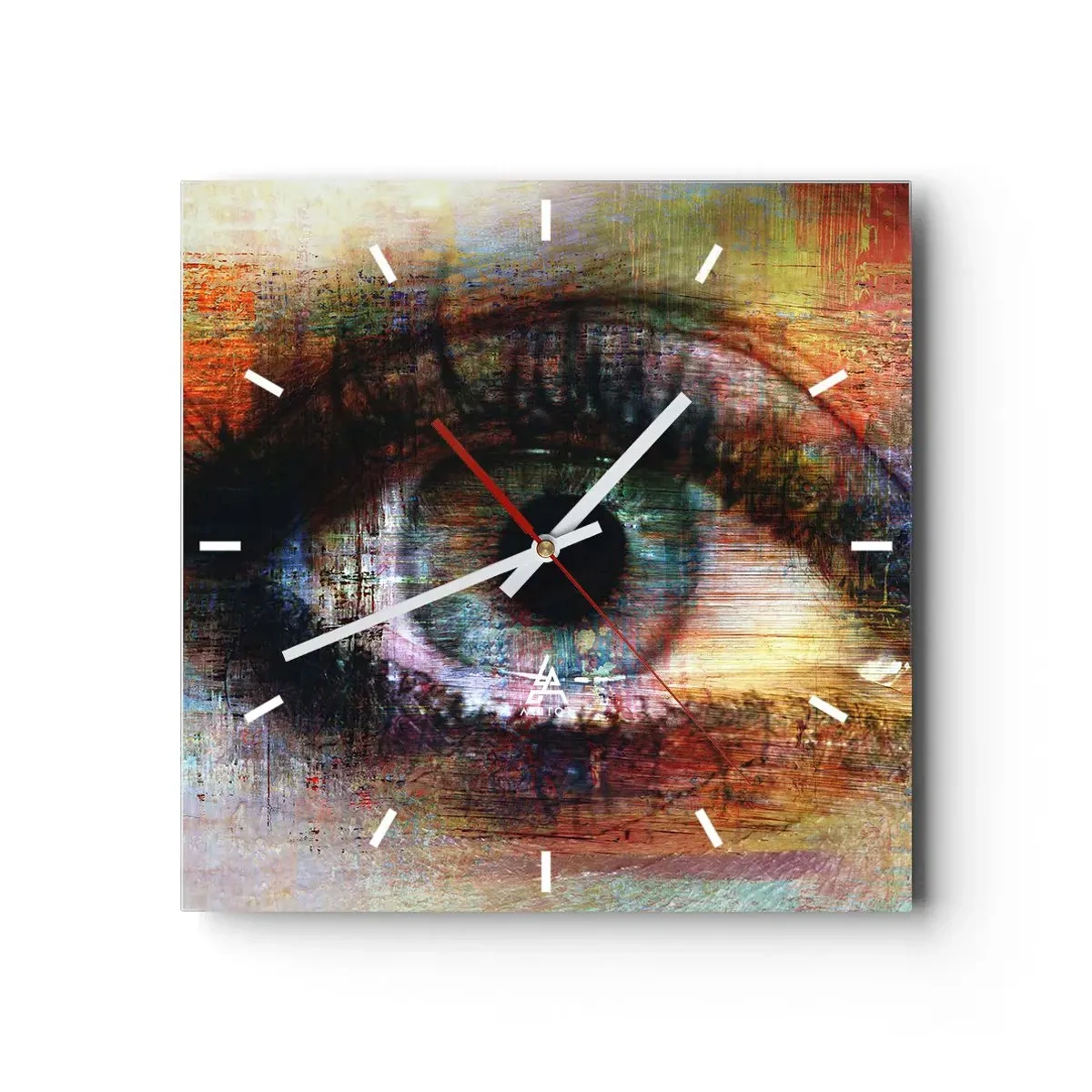 Reloj de pared - Reloj de vidrio - Ojo artístico en abstracción multicolor - 30x30cm - Puedes mirar en el alma - Decoración de pared moderna para salón y dormitorio ARTTOR