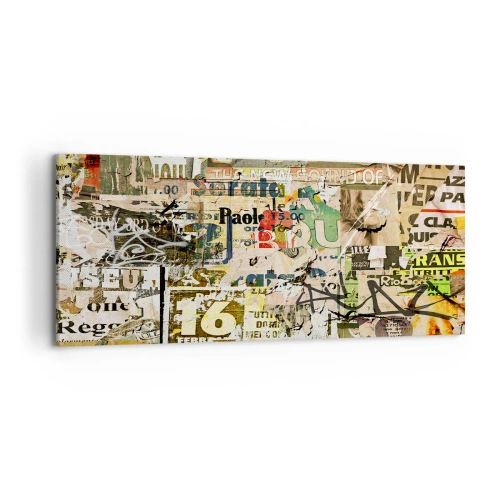 Cuadro sobre lienzo - Impresión de Imagen - Un collage de fragmentos de periódicos y carteles en estilo artístico. - 120x50cm - Oh, está sucediendo... - Decoración de pared moderna para salón y dormitorio ARTTOR