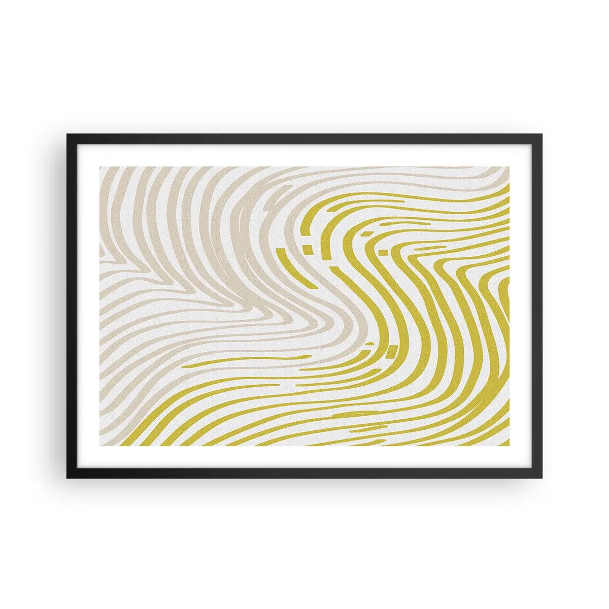 Póster en marco negro - Un patrón abstracto con líneas onduladas en tonos amarillo y beige. - 70x50cm - Composición curvada - Decoración de pared moderna para salón y dormitorio ARTTOR