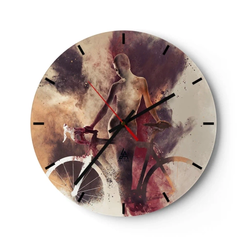 Reloj de pared - Reloj de vidrio - Una figura con una bicicleta sobre un fondo de colores abstractos. - 30x30cm - En las formas de mármol un alma ciclista - Decoración de pared moderna para salón, cocina y dormitorio ARTTOR