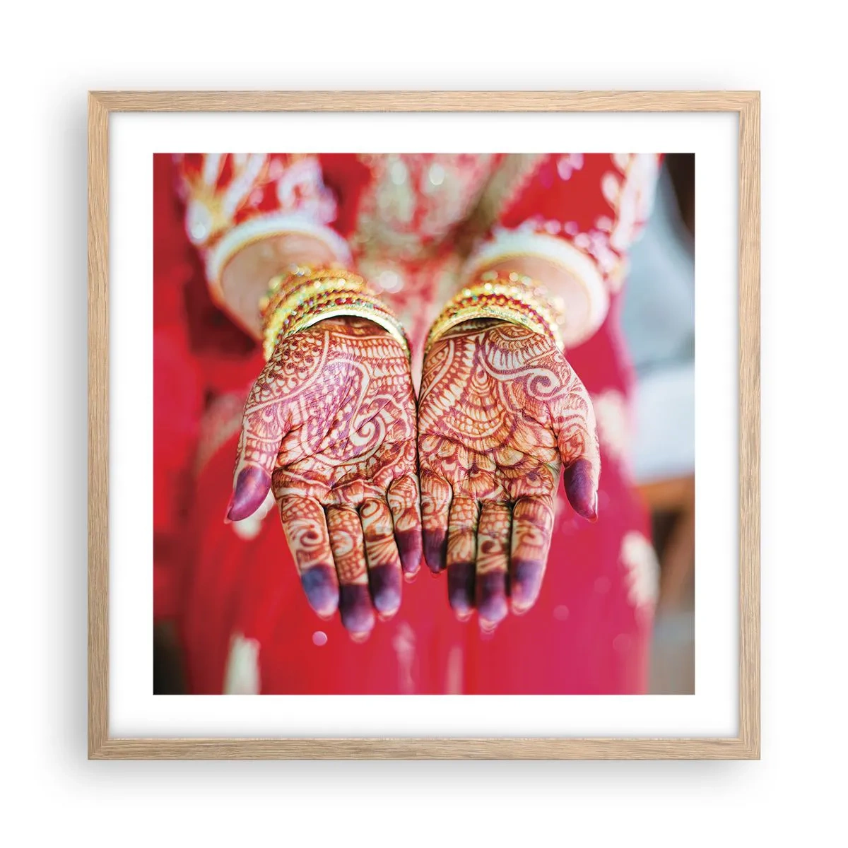 Póster en marco roble claro - Ritual con las manos - 50x50 cm