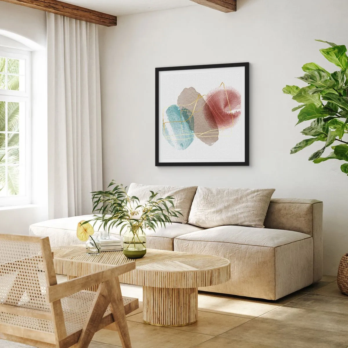 Póster en marco negro - Abstracción coral del espacio - 50x50 cm