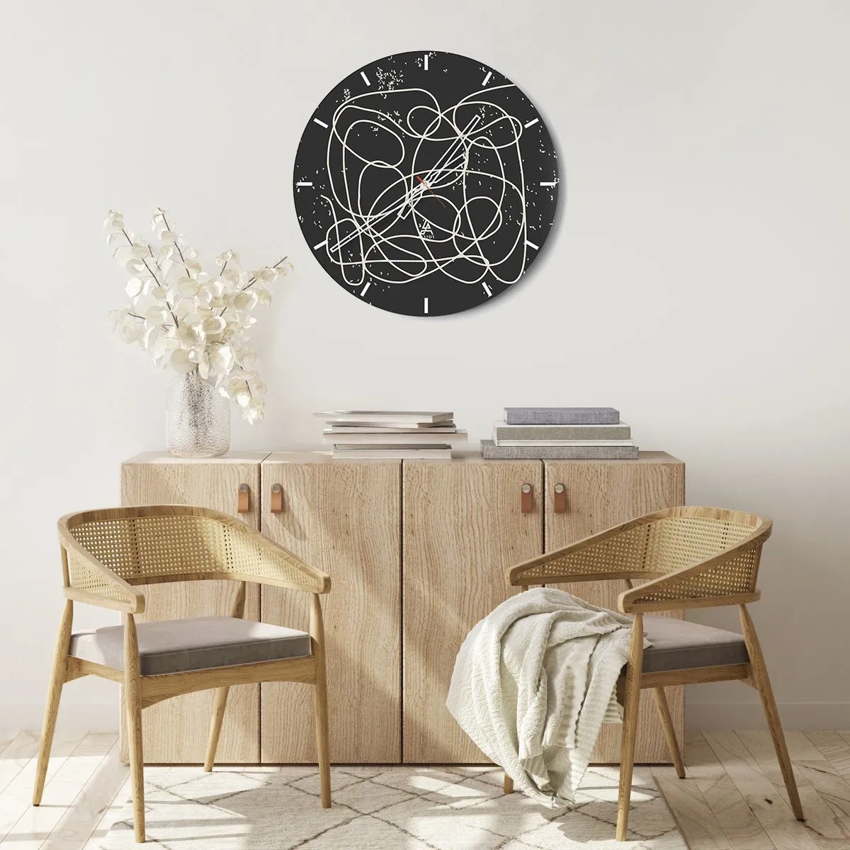 Reloj de pared - Reloj de vidrio - Abstracción expresiva con líneas brillantes sobre fondo negro. - 30x30cm - Pensamientos errantes - Decoración de pared moderna para salón, cocina y dormitorio ARTTOR