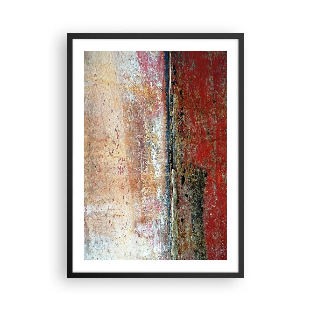 Póster en marco negro - Textura abstracta con abrasiones en rojo y beige. - 50x70cm - Tal vez sea el mar - Decoración de pared moderna para salón y dormitorio ARTTOR