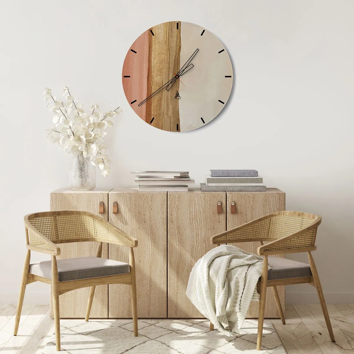 Reloj de pared - Reloj de vidrio - Rayas verticales en tonos beige, madera y terracota. - 30x30cm - Composición vertical - Decoración de pared moderna para salón, cocina y dormitorio ARTTOR