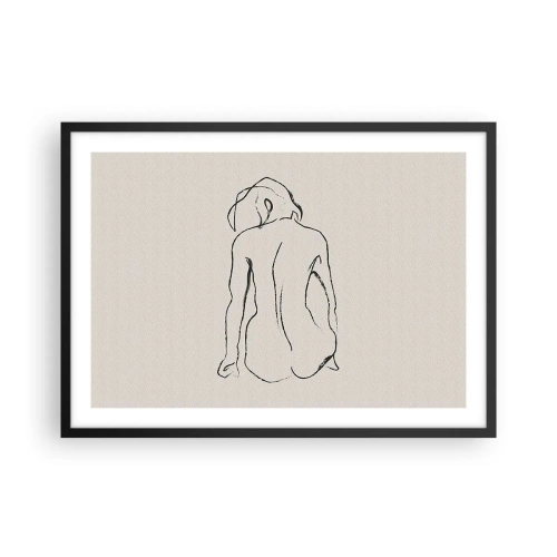 Póster en marco negro - Un boceto sutil de la silueta de una niña desde atrás. - 70x50cm - Esbozos de una espalada - Decoración de pared moderna para salón y dormitorio ARTTOR