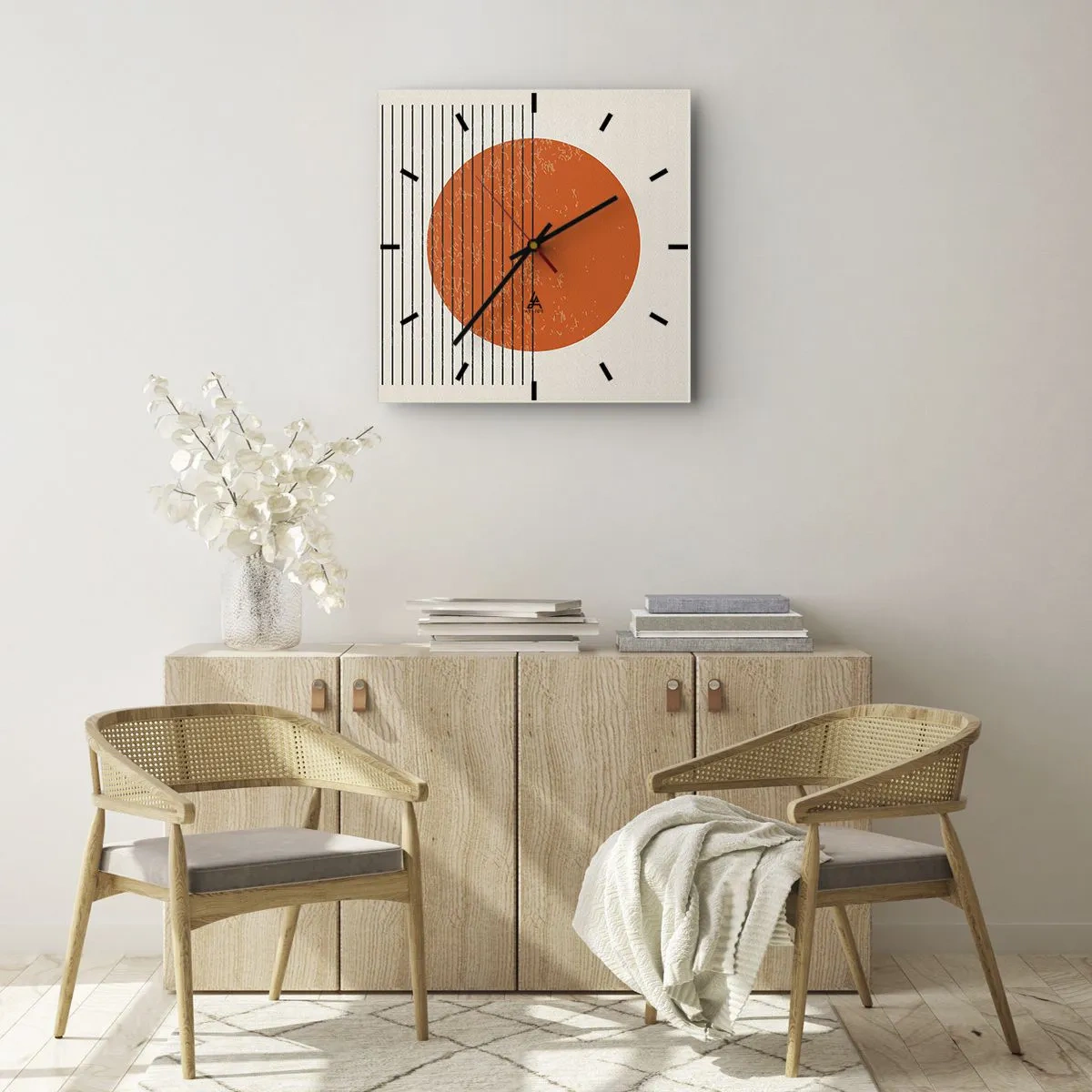 Reloj de pared - Reloj de vidrio - Sol minimalista con líneas geométricas. - 30x30cm - Siempre el sol - Decoración de pared moderna para salón y dormitorio ARTTOR