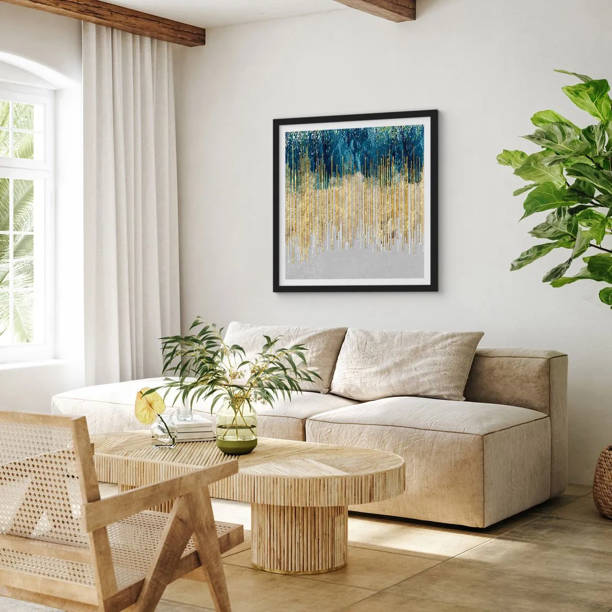 Póster en marco negro - Frontera de líneas doradas - 60x60 cm