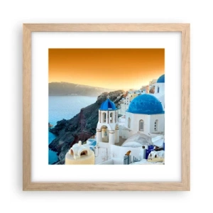 Póster en marco roble claro - Santorini - el abrazo a las rocas - 30x30 cm