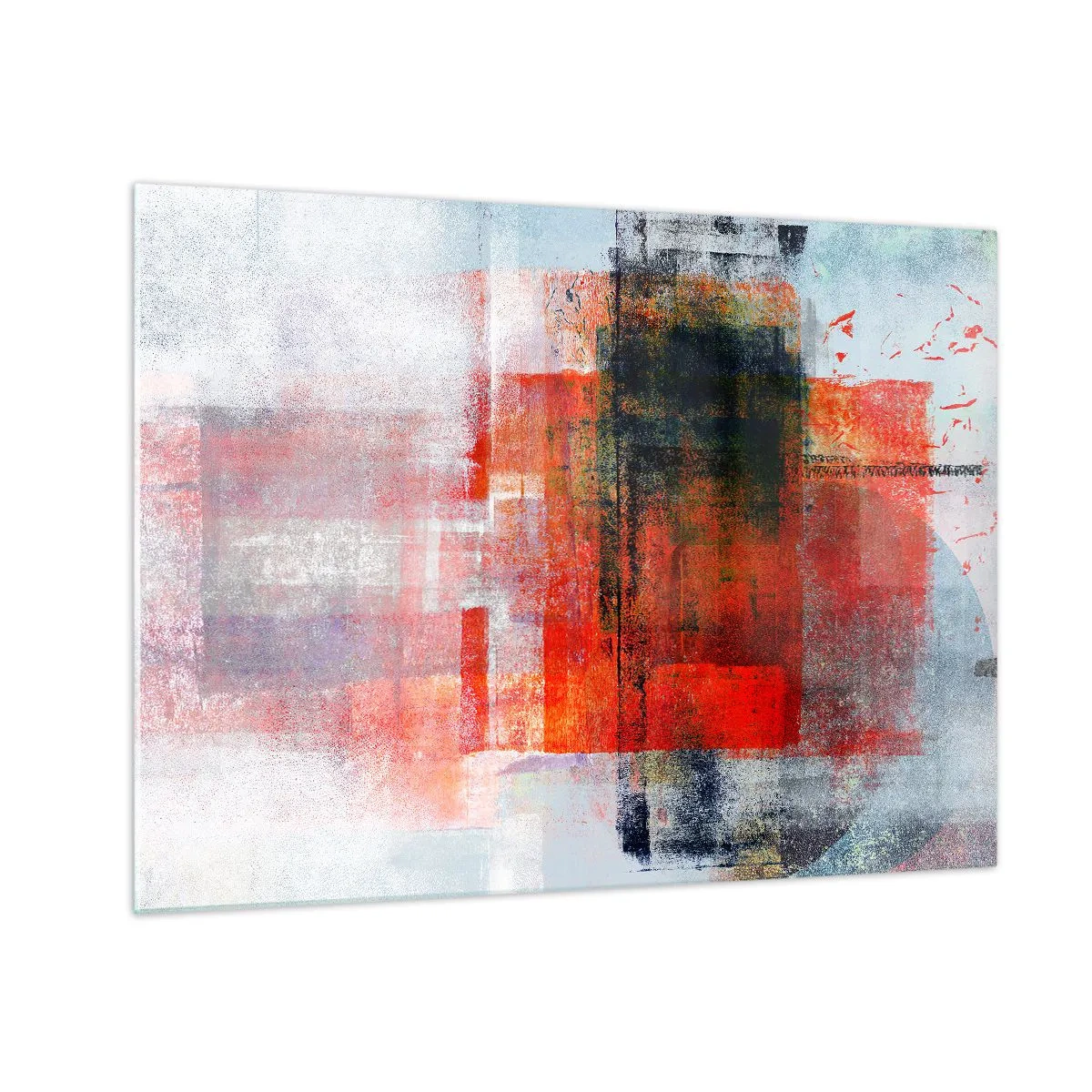 Cuadro sobre vidrio - Impresiones sobre Vidrio - Abstracción geométrica en tonos intensos de rojo y negro. - 70x50cm - Composición brillante - Decoración de pared moderna para salón y dormitorio ARTTOR