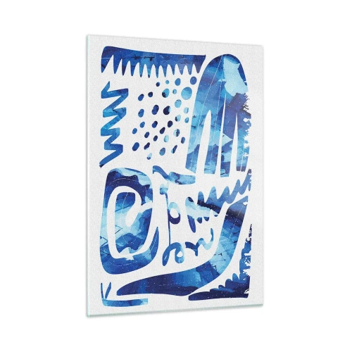 Cuadro sobre vidrio - Impresiones sobre Vidrio - Abstracción azul dinámica con formas geométricas. - 50x70cm - Vuelta a las raíces - Decoración de pared moderna para salón y dormitorio ARTTOR