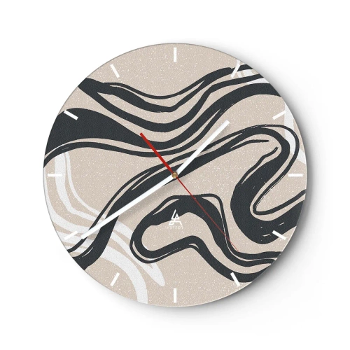 Reloj de pared - Reloj de vidrio - Curvas negras sobre un fondo beige en un estilo gráfico. - 30x30cm - Expresión multiplicada - Decoración de pared moderna para salón, cocina y dormitorio ARTTOR
