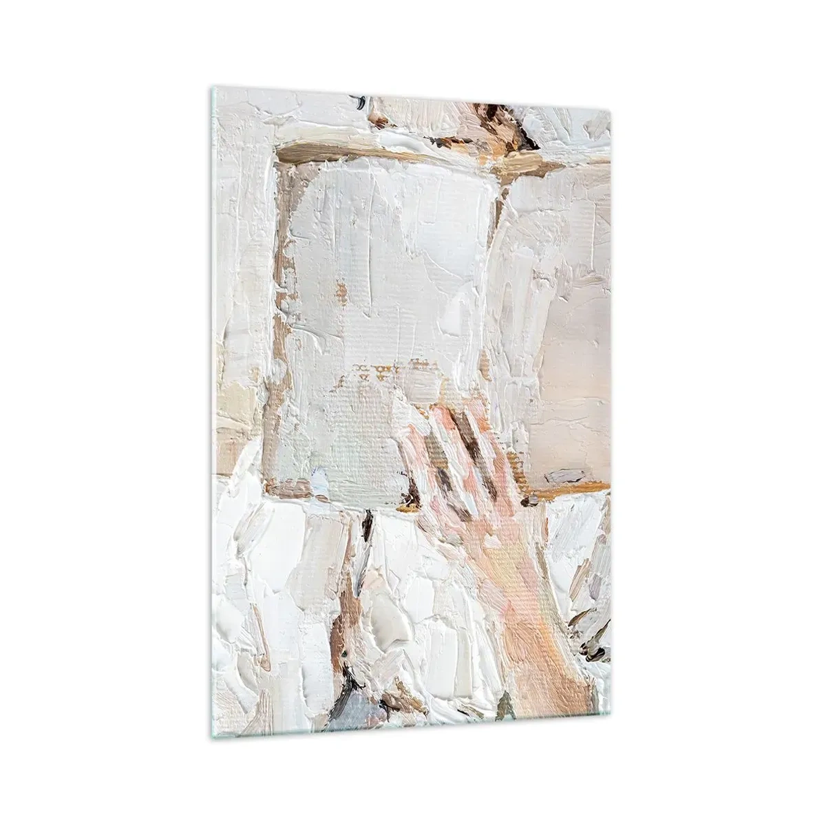 Cuadro sobre vidrio - Impresiones sobre Vidrio - Una pintura impresionista de una mano sosteniendo un libro abierto. - 70x100cm - En otro mundo - Decoración de pared moderna para salón y dormitorio ARTTOR