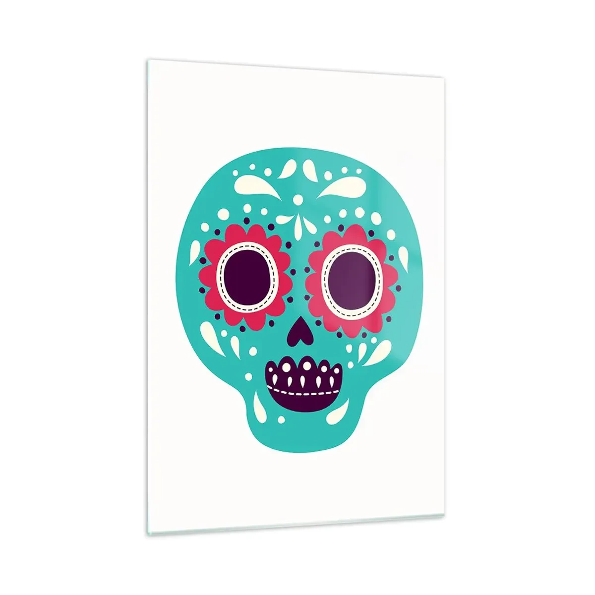 Cuadro sobre vidrio - Impresiones sobre Vidrio - Una calavera colorida decorada con patrones sobre un fondo claro. - 50x70cm - La vida: diversión hasta la muerte - Decoración de pared moderna para salón y dormitorio ARTTOR