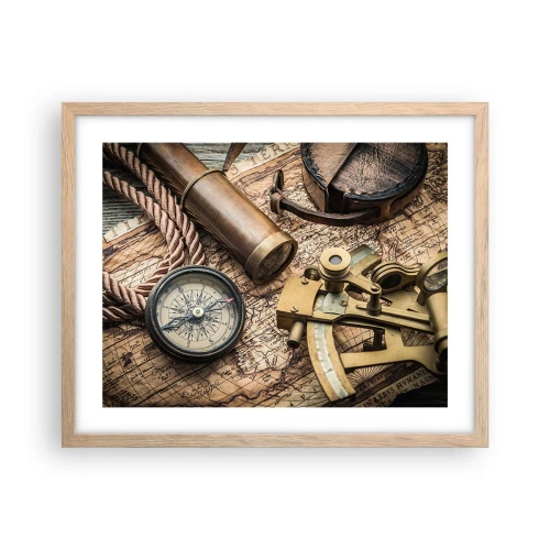 Póster en marco roble claro - Establecer un rumbo - 50x40 cm