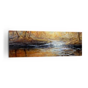 Cuadro sobre lienzo - Impresión de Imagen - Paisaje otoñal con un río entre los árboles. - 160x50cm - Arroyo de oro - Decoración de pared moderna para salón y dormitorio ARTTOR