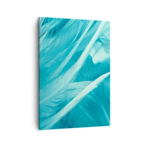 Cuadro sobre lienzo - Impresión de Imagen - Delicadas plumas turquesas en primer plano - 50x70cm - Un manto real  - Decoración de pared moderna para salón y dormitorio ARTTOR