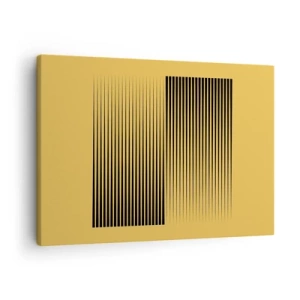 Cuadro sobre lienzo - Impresión de Imagen - Líneas negras verticales sobre un fondo amarillo - 70x50cm - Cuadrado de opuestos - Decoración de pared moderna para salón y dormitorio ARTTOR