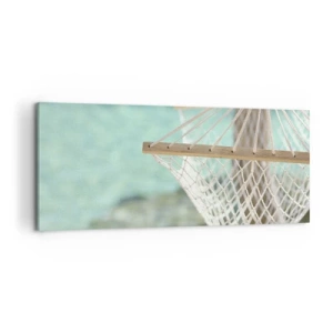 Cuadro sobre lienzo - Impresión de Imagen - Una hamaca con vistas al agua turquesa. - 120x50cm - Momento de relax - Decoración de pared moderna para salón y dormitorio ARTTOR
