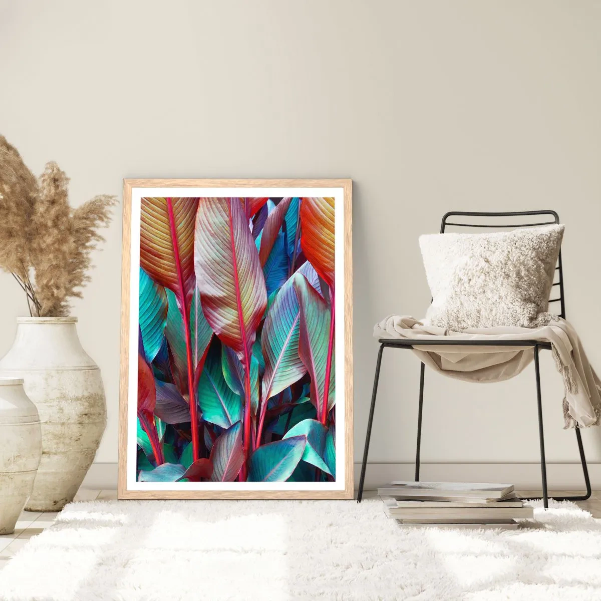 Póster en marco roble claro - Un matorral de colores - 50x70 cm