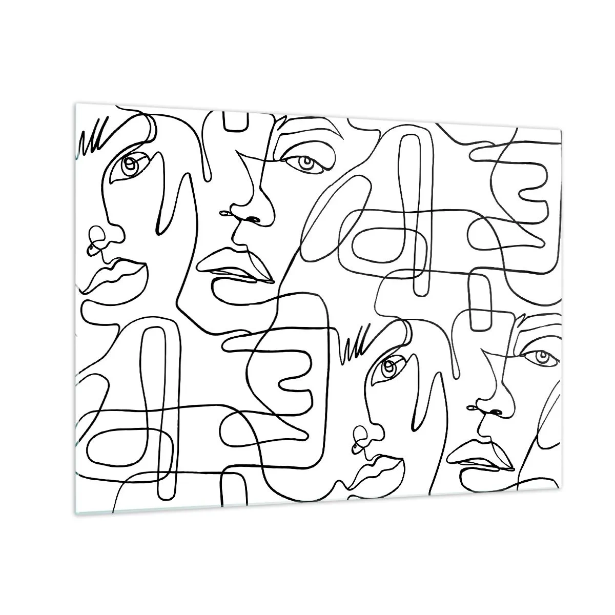Cuadro sobre vidrio - Impresiones sobre Vidrio - Gráficos faciales de arte lineal en blanco y negro - 70x50cm - Entre emociones enredadas - Decoración de pared moderna para salón y dormitorio ARTTOR