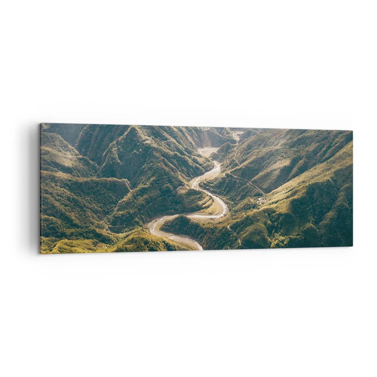 Cuadro sobre lienzo - Impresión de Imagen - Un paisaje de montaña con un camino sinuoso entre colinas verdes. - 140x50cm - Directamente desde el corazón de las montañas - Decoración de pared moderna para salón y dormitorio ARTTOR
