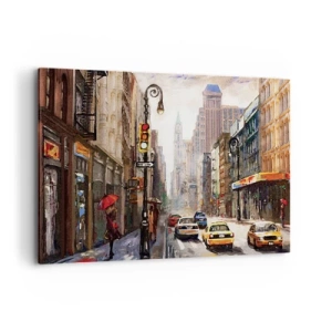Cuadro sobre lienzo - Impresión de Imagen - Paisaje urbano con una calle y taxis amarillos - 120x80cm - Nueva York - también colorida bajo la lluvia - Decoración de pared moderna para salón y dormitorio ARTTOR