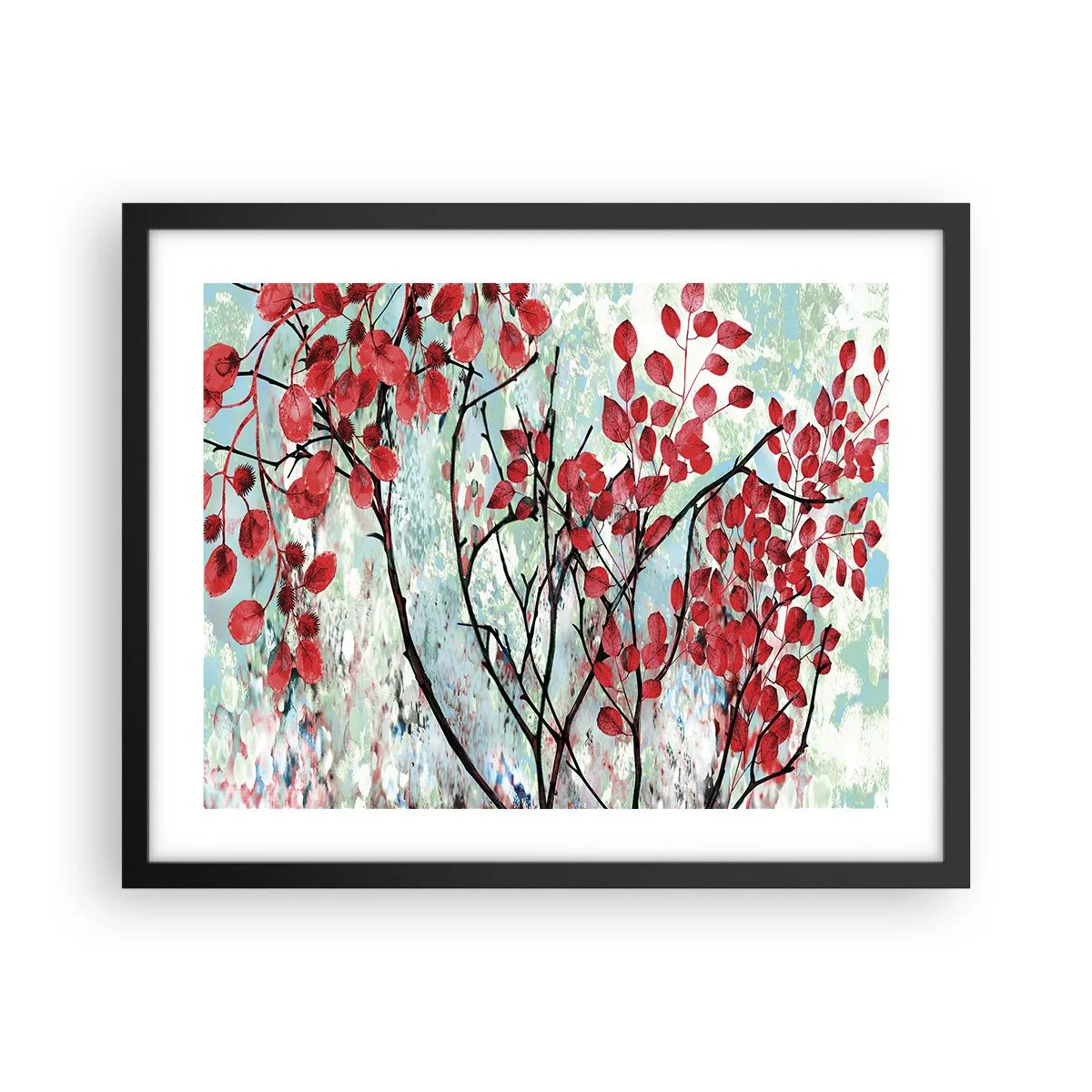 Póster en marco negro - Un árbol en escarlata - 50x40 cm