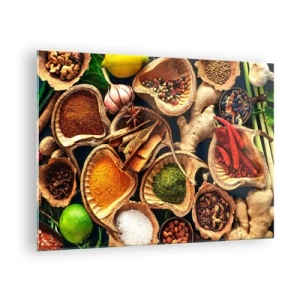 Cuadro sobre vidrio - Impresiones sobre Vidrio - Especias coloridas en envases naturales con aditivos. - 70x50cm - Toma lo que quieras - Decoración de pared moderna para salón y dormitorio ARTTOR
