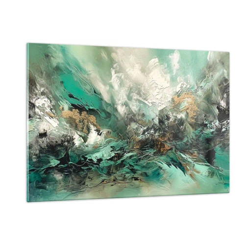 Cuadro sobre vidrio - Impresiones sobre Vidrio - Una composición abstracta en tonos esmeralda, negro y blanco. - 120x80cm - Hervor negro esmeralda - Decoración de pared moderna para salón y dormitorio ARTTOR