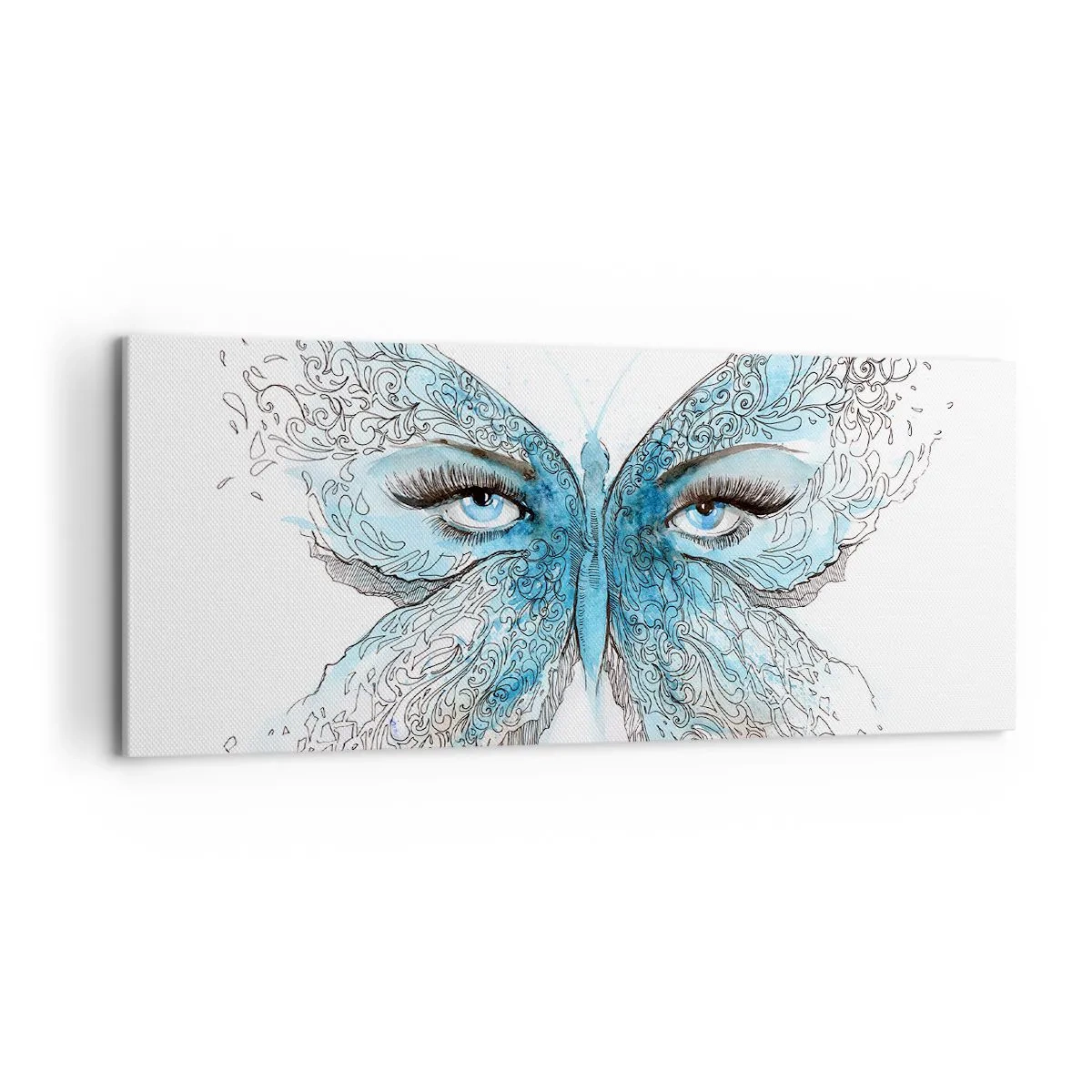 Cuadro sobre lienzo - Impresión de Imagen - Acuarela artística de una mariposa con ojos azules. - 120x50cm - Mirada de mariposa - Decoración de pared moderna para salón y dormitorio ARTTOR