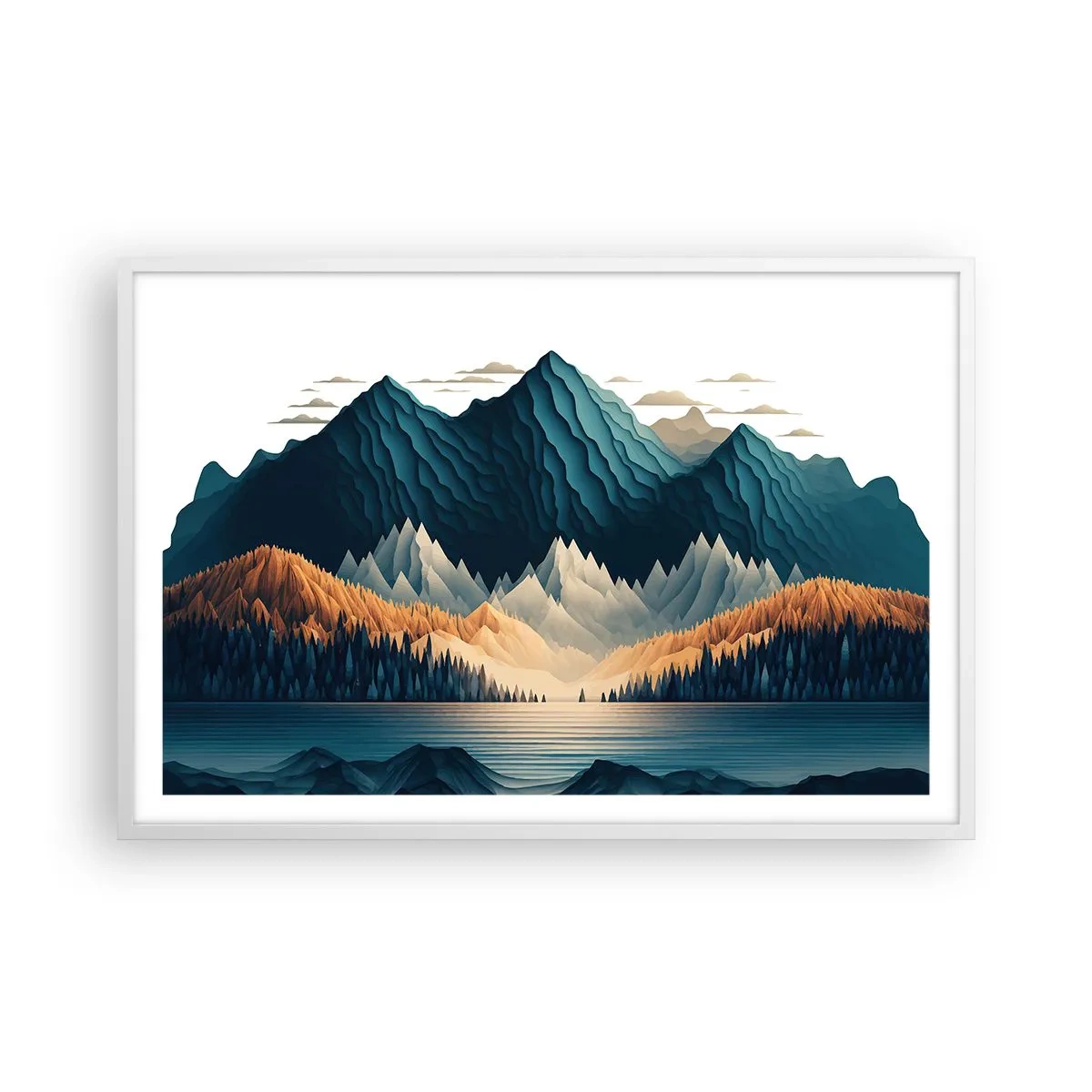 Póster en marco blanco - Paisaje perfecto de montañas - 91x61 cm