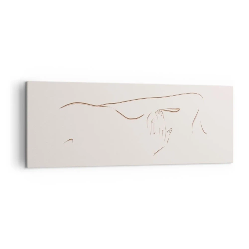 Cuadro sobre lienzo - Impresión de Imagen - Un dibujo lineal sutil de una silueta sobre un fondo claro. - 140x50cm - La forma del deseo - Decoración de pared moderna para salón y dormitorio ARTTOR