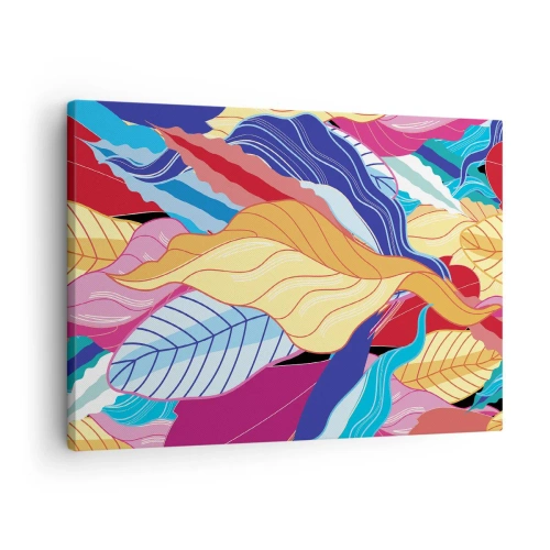 Cuadro sobre lienzo - Impresión de Imagen - Las hojas de colores vibrantes crean una composición dinámica. - 70x50cm - Desorden colorido - Decoración de pared moderna para salón y dormitorio ARTTOR