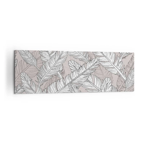 Cuadro sobre lienzo - Impresión de Imagen - Patrón en blanco y negro con hojas de plátano sobre un fondo claro. - 160x50cm - Turbulencias de plumas - Decoración de pared moderna para salón y dormitorio ARTTOR