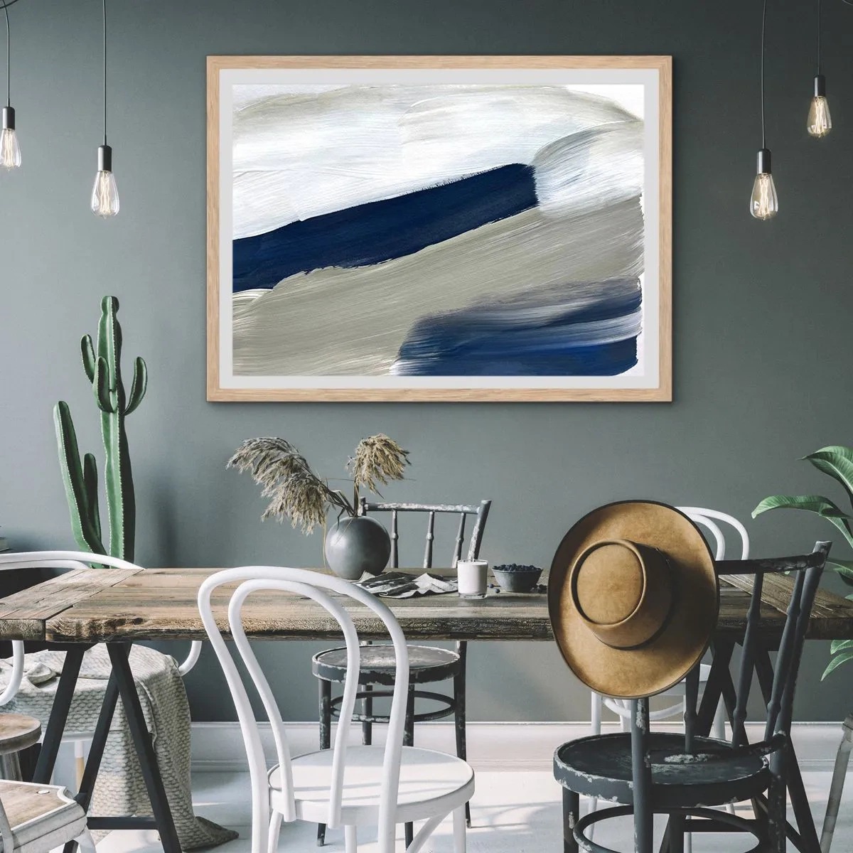 Póster en marco roble claro - Encuentro con el blanco - 70x50 cm