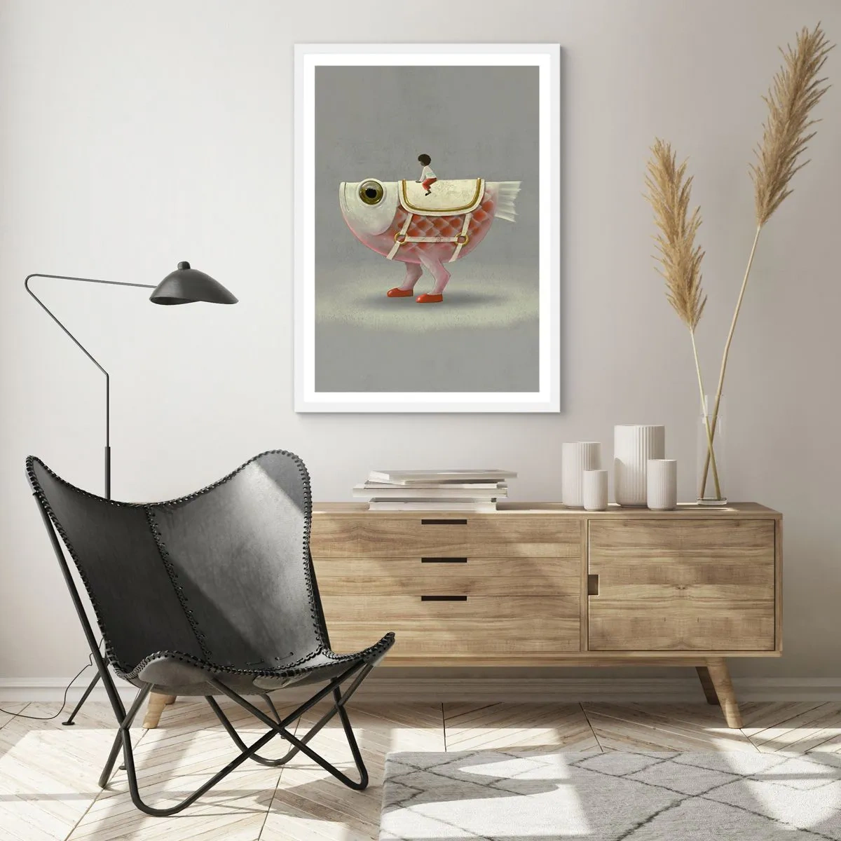 Póster en marco blanco - Jinete del pescado - 61x91 cm
