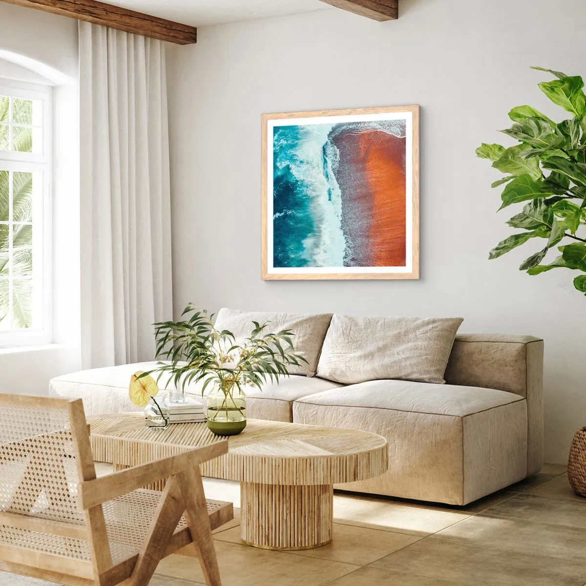 Póster en marco roble claro - Un toque de océano - 60x60 cm