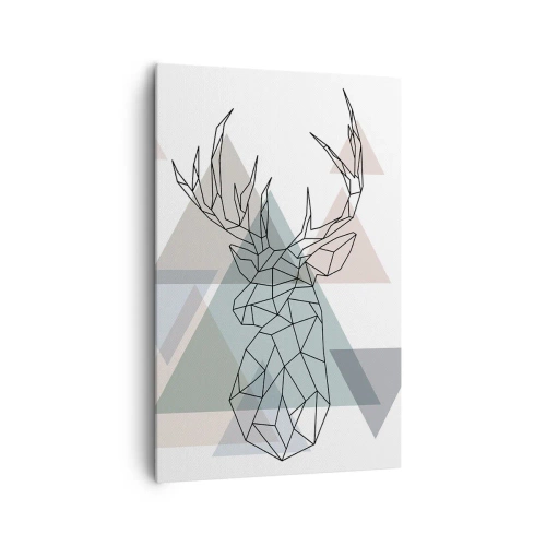 Cuadro sobre lienzo - Impresión de Imagen - Ciervo geométrico sobre un fondo de triángulos pastel. - 80x120cm - En un bosque geométrico - Decoración de pared moderna para salón y dormitorio ARTTOR