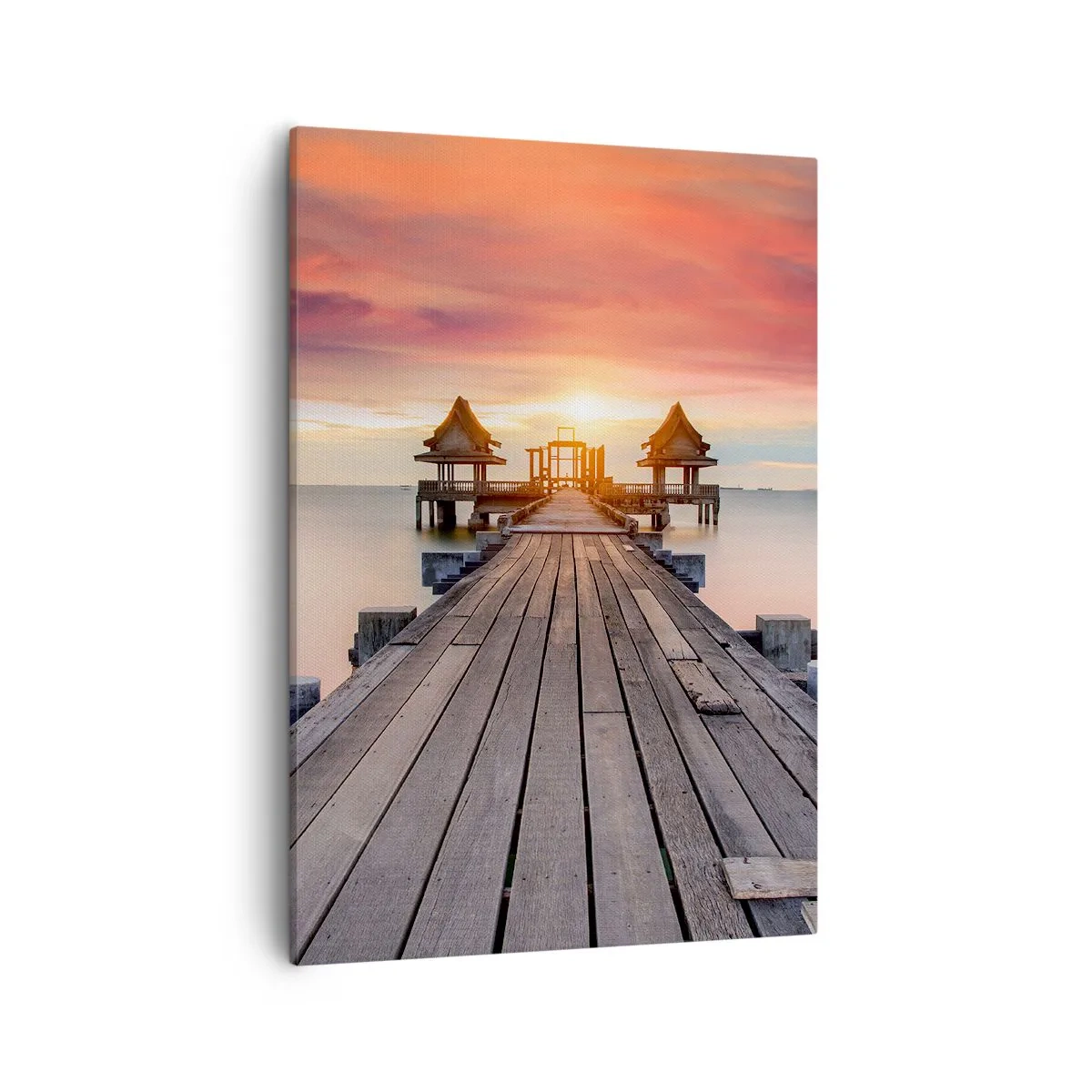Cuadro sobre lienzo - Impresión de Imagen - Muelle de madera que conduce a los miradores al atardecer - 50x70cm - De este a oeste - Decoración de pared moderna para salón y dormitorio ARTTOR