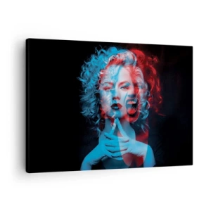 Cuadro sobre lienzo - Impresión de Imagen - Doble retrato de una mujer en rojo y azul - 70x50cm - Alter ego - Decoración de pared moderna para salón y dormitorio ARTTOR