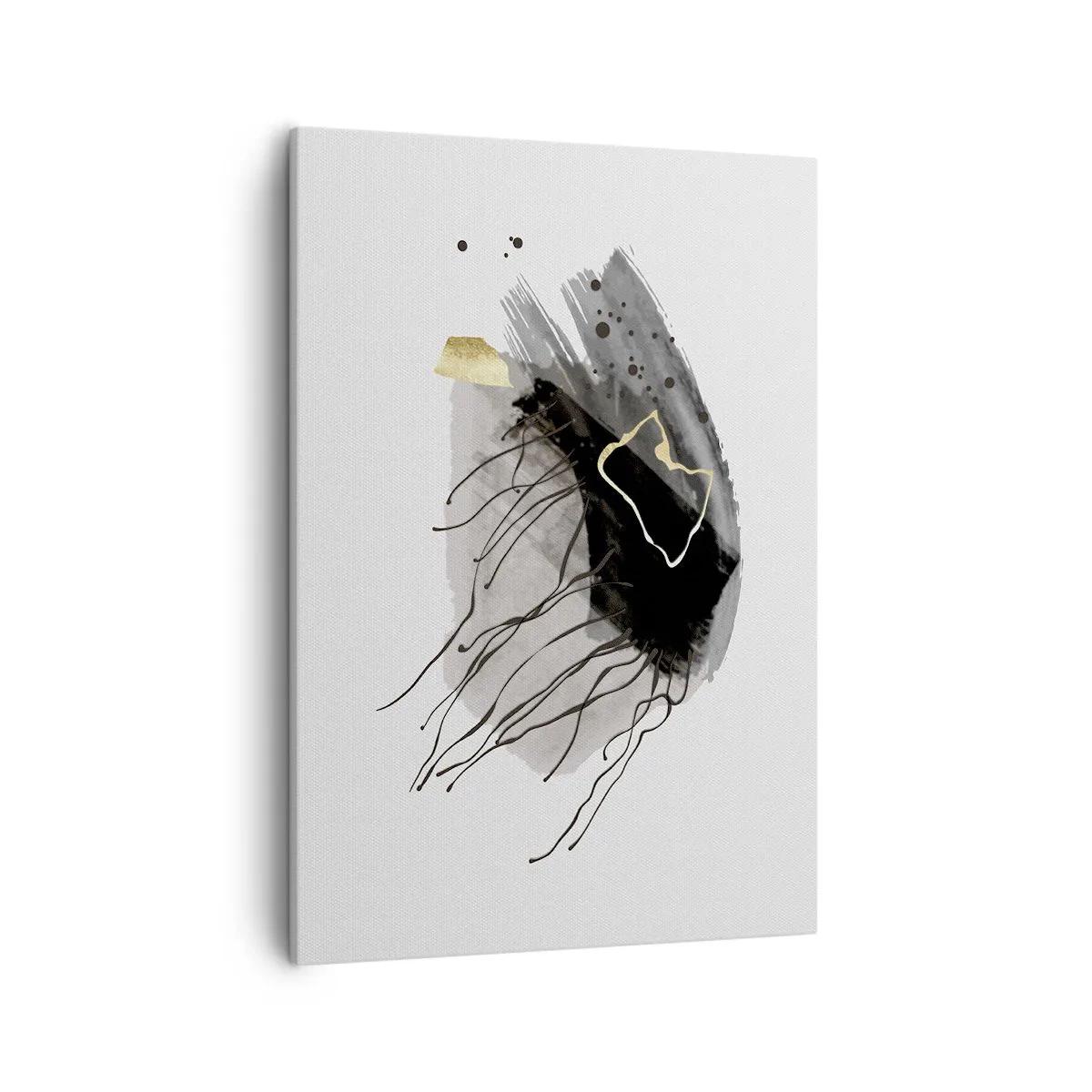 Cuadro sobre lienzo - Impresión de Imagen - Una composición abstracta con acentos negros y dorados. - 50x70cm - En negro y dorado - Decoración de pared moderna para salón y dormitorio ARTTOR
