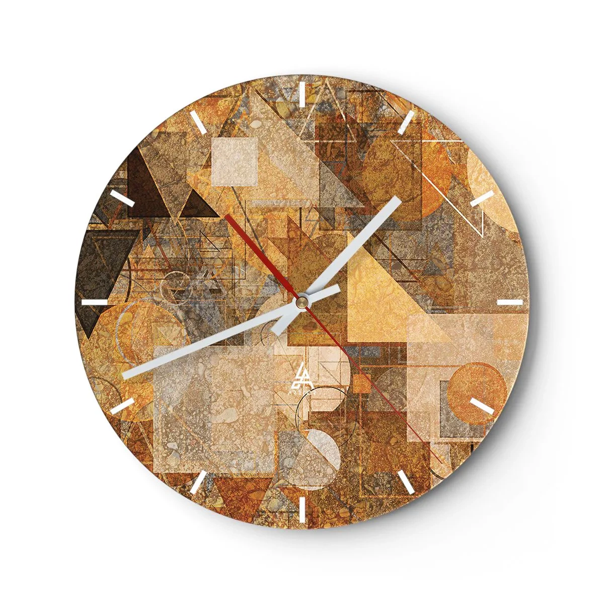 Reloj de pared - Reloj de vidrio - Abstracción geométrica en tonos dorados y marrones. - 30x30cm - Estudio cubista en bronce - Decoración de pared moderna para salón, cocina y dormitorio ARTTOR