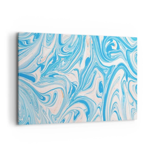 Cuadro sobre lienzo - Impresión de Imagen - Remolinos abstractos de estilo mármol azul y blanco - 120x80cm - Llanura de inundación turquesa - Decoración de pared moderna para salón y dormitorio ARTTOR