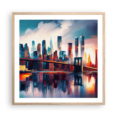 Póster en marco roble claro - Nueva York siempre luce - 60x60 cm
