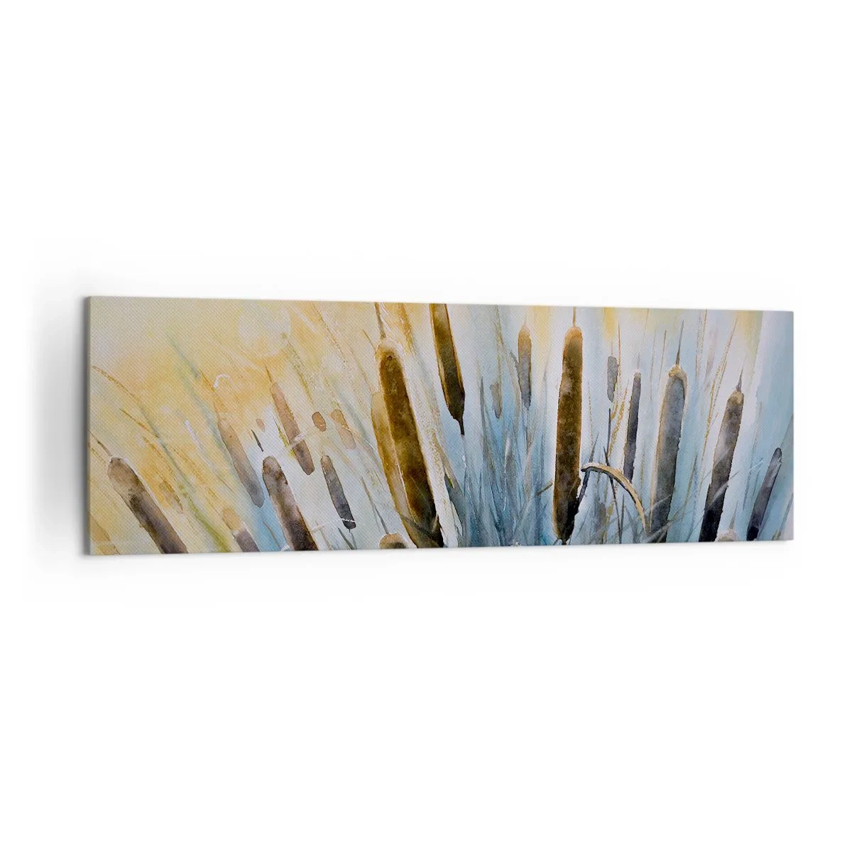 Cuadro sobre lienzo - Impresión de Imagen - Cañas pintorescas bajo los rayos del sol - 160x50cm - El frío del agua, el calor del sol - Decoración de pared moderna para salón y dormitorio ARTTOR
