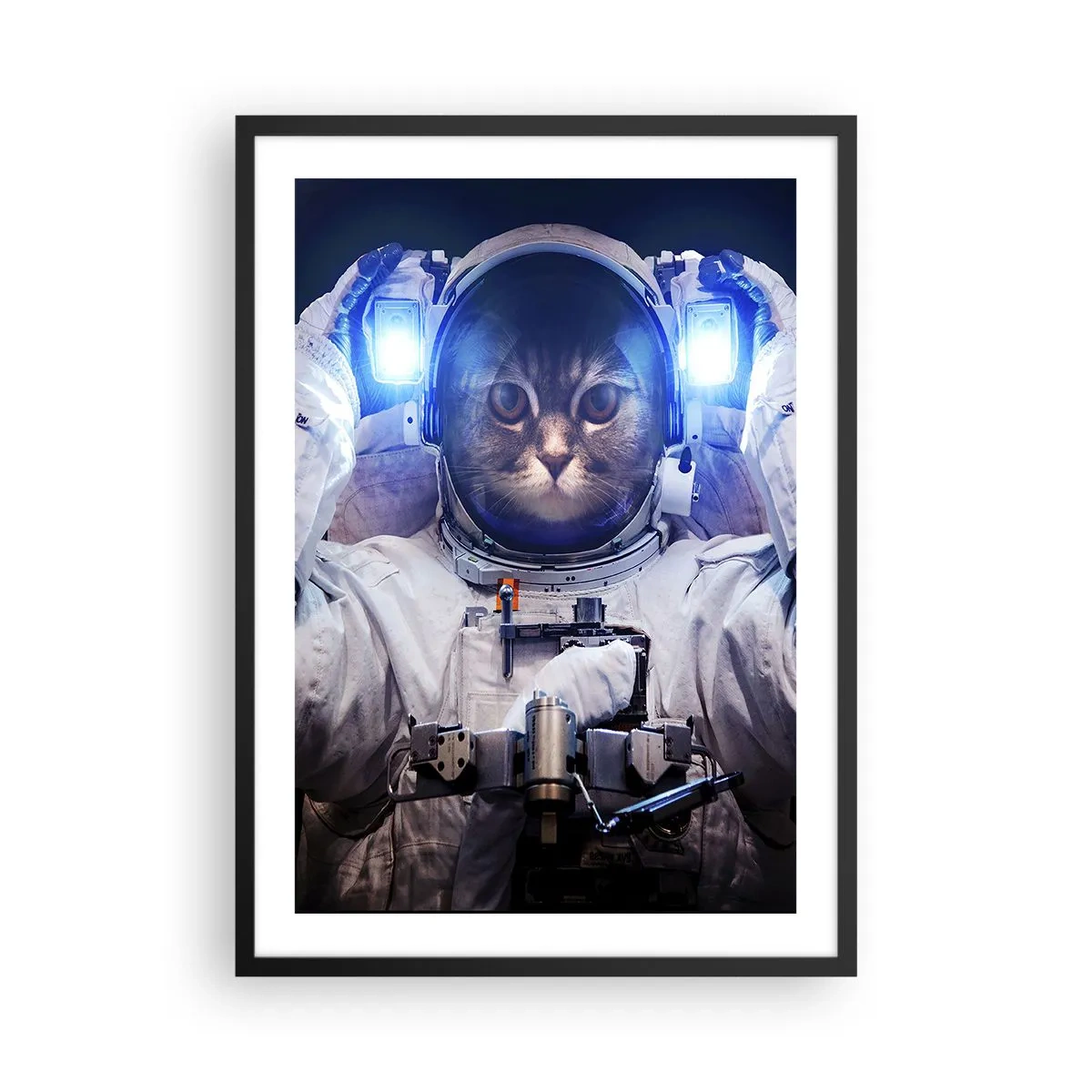 Póster en marco negro - Gato astronauta con traje espacial completo - 50x70cm - Houston, tienes un problema. - Decoración de pared moderna para salón y dormitorio ARTTOR
